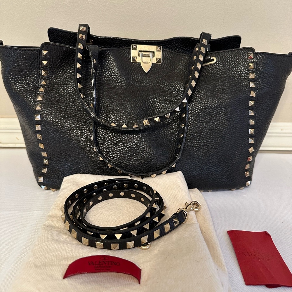 Authentic Valentino Medium Black RockStud Tote